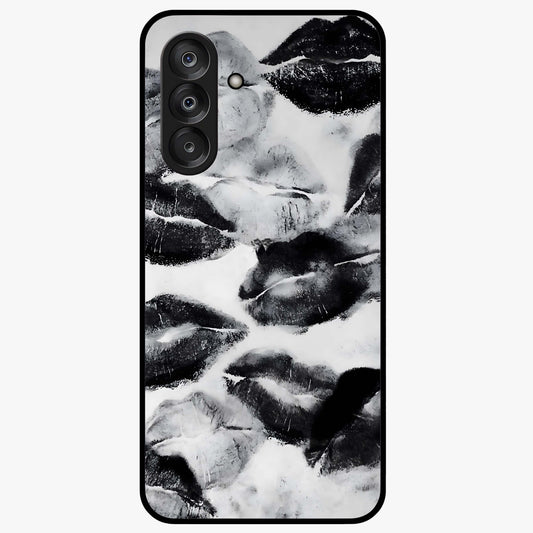 Midnight Kiss Marks Glass Case showing flat back view with lipstick kiss mark artwork and glossy glass finish.