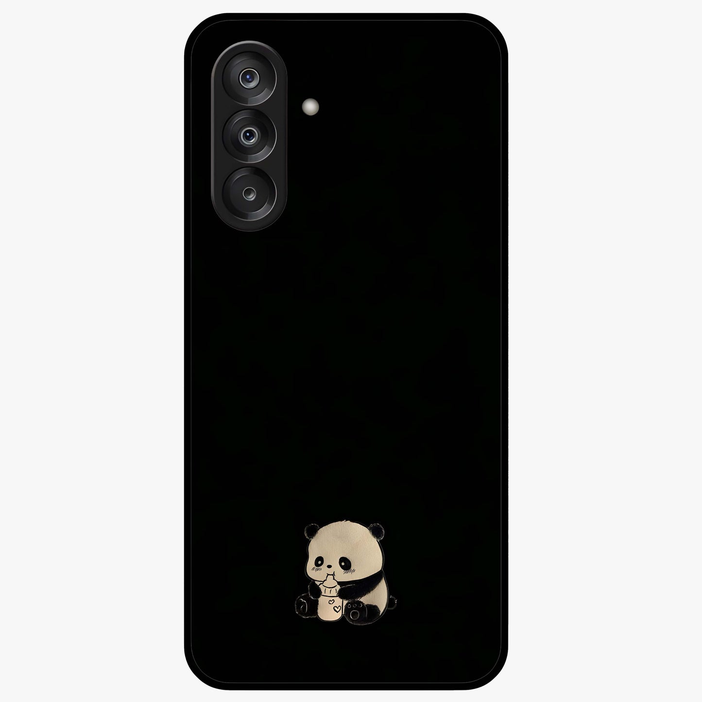 Midnight Panda Love Glass Case showing flat back view with cute panda themed artwork and glossy glass finish.