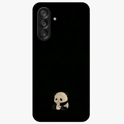 Midnight Panda Love Glass Case showing flat back view with cute panda themed artwork and glossy glass finish.