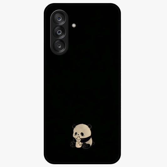 Midnight Panda Love Glass Case showing flat back view with cute panda themed artwork and glossy glass finish.