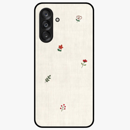 Minimal Petal Whispers Glass Case showing flat back view with soft minimal floral artwork and glossy glass finish.