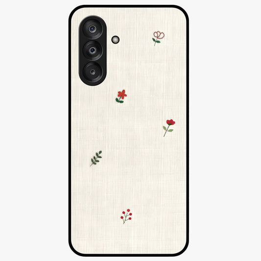 Minimal Petal Whispers Glass Case showing flat back view with soft minimal floral artwork and glossy glass finish.