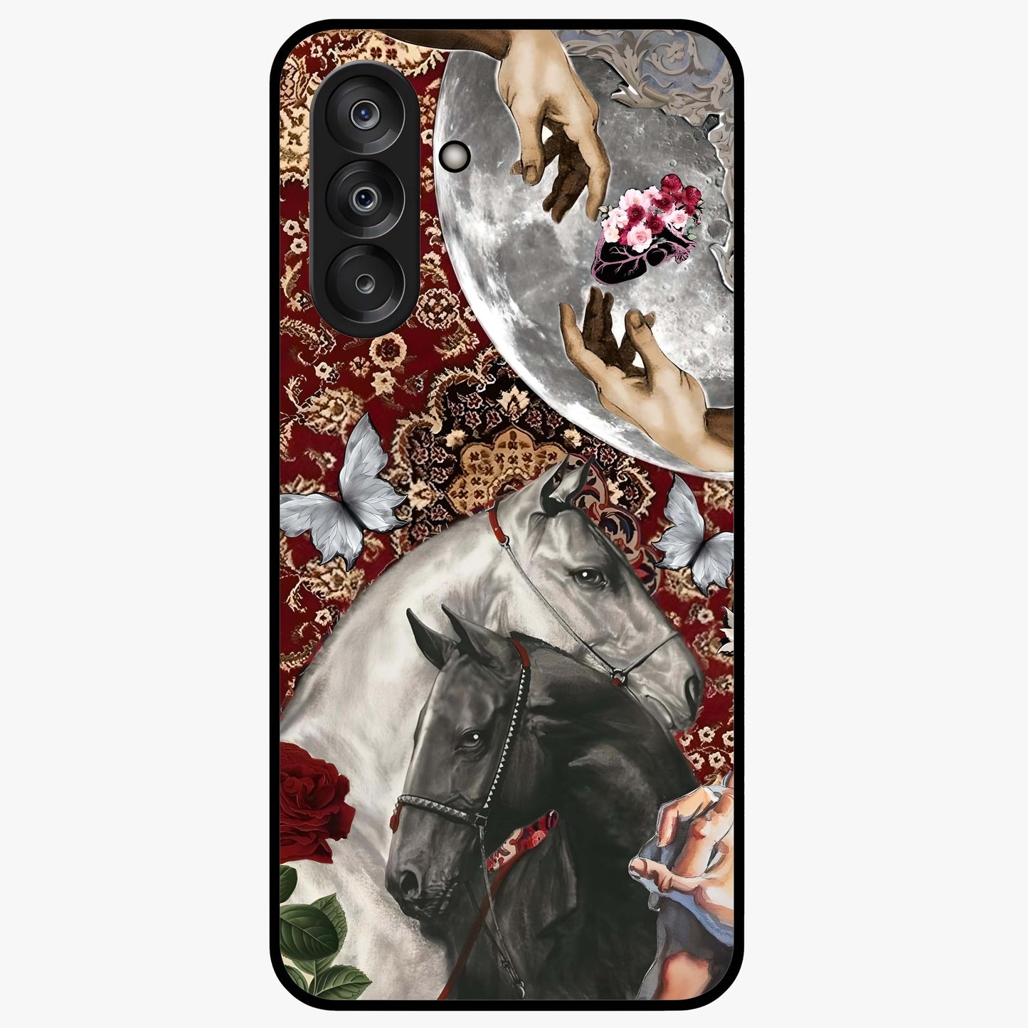 Moonlit Royal Stallion Glass Case showing flat back view with majestic horse under moonlight artwork and glossy glass finish.
