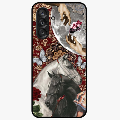 Moonlit Royal Stallion Glass Case showing flat back view with majestic horse under moonlight artwork and glossy glass finish.