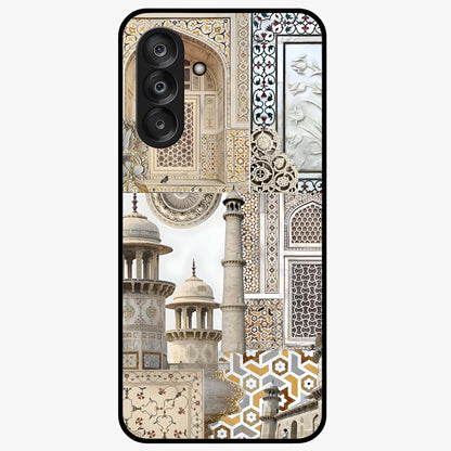 Mughal Marble Legacy Glass Case showing flat back view with intricate Mughal inspired marble pattern and glossy glass finish.