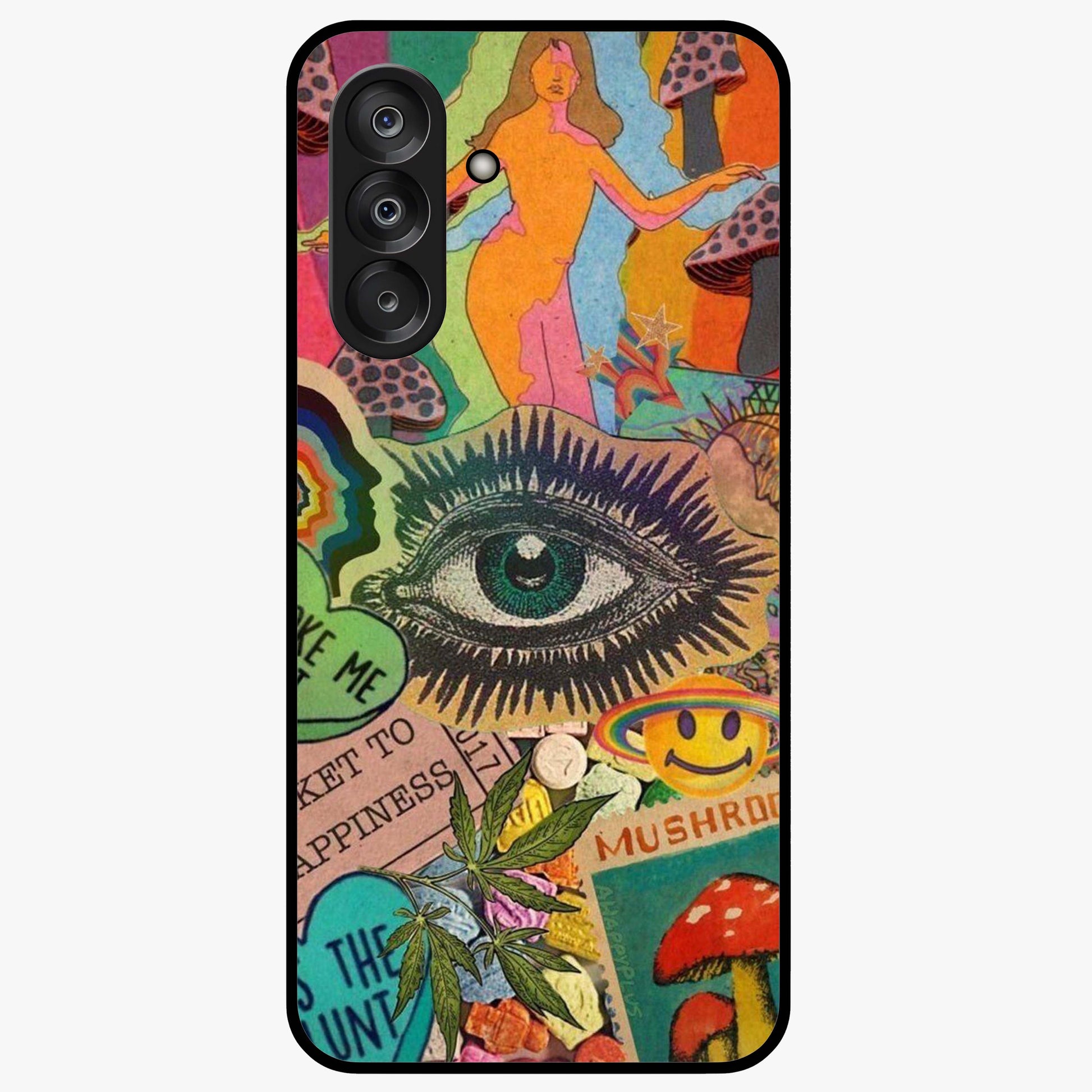 Mystic Eye Wonderland Glass Case showing flat back view with mystical eye themed artwork and glossy glass finish.