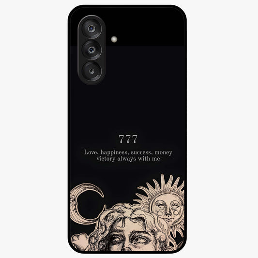 Mystic Victory Aura Glass Case showing flat back view with victory symbol artwork and glossy glass finish.