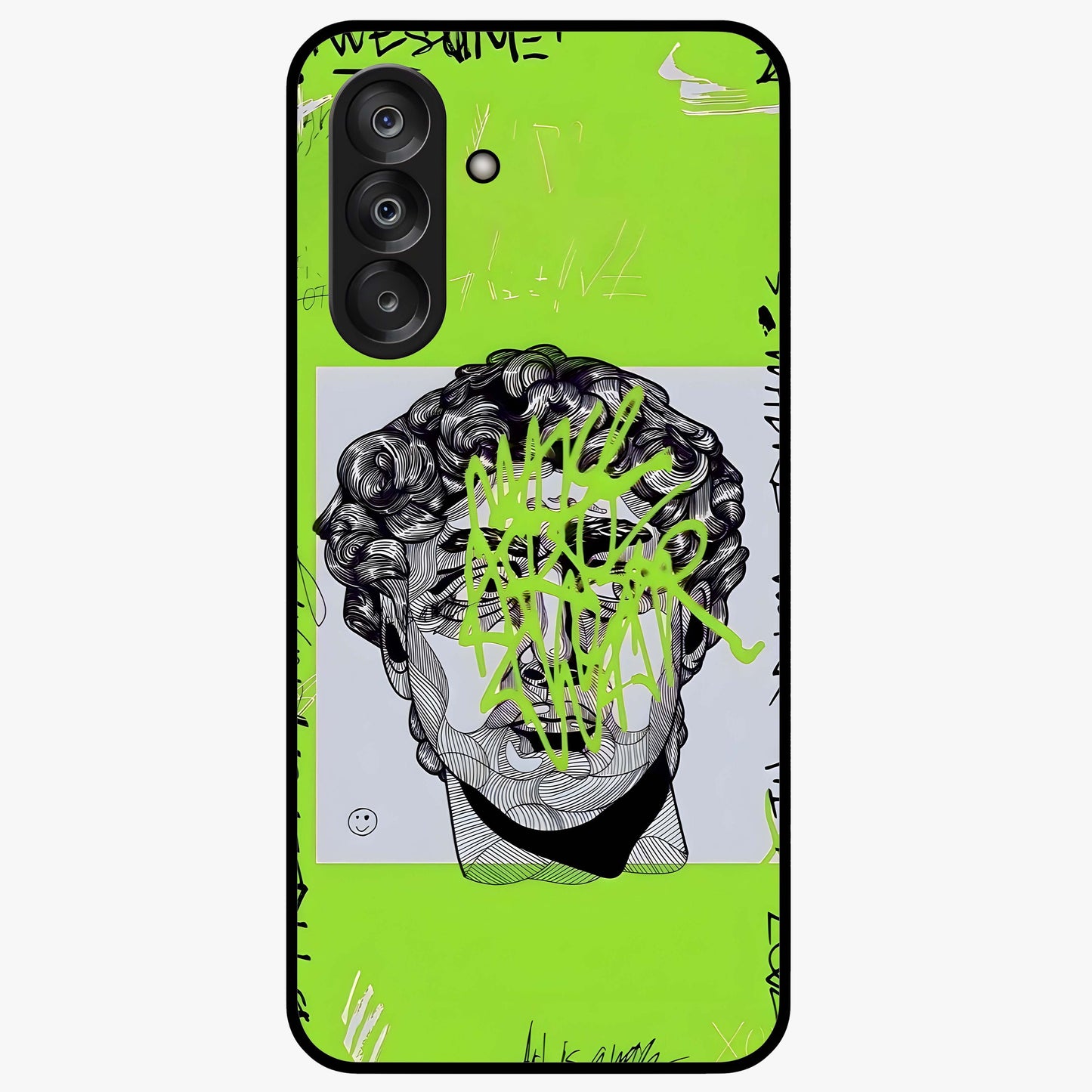 Neo Graffiti Rebellion Glass Case showing flat back view with vibrant graffiti artwork and glossy glass finish.