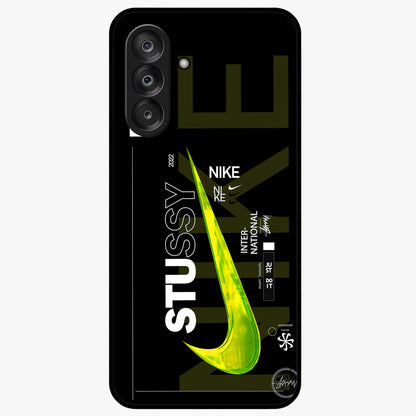 Neon Street Edition Glass Case showing flat back view with neon street style artwork and glossy glass finish.