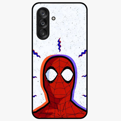 Omg Spiderman Glass Case showing flat back view with bold superhero inspired artwork and glossy glass finish.