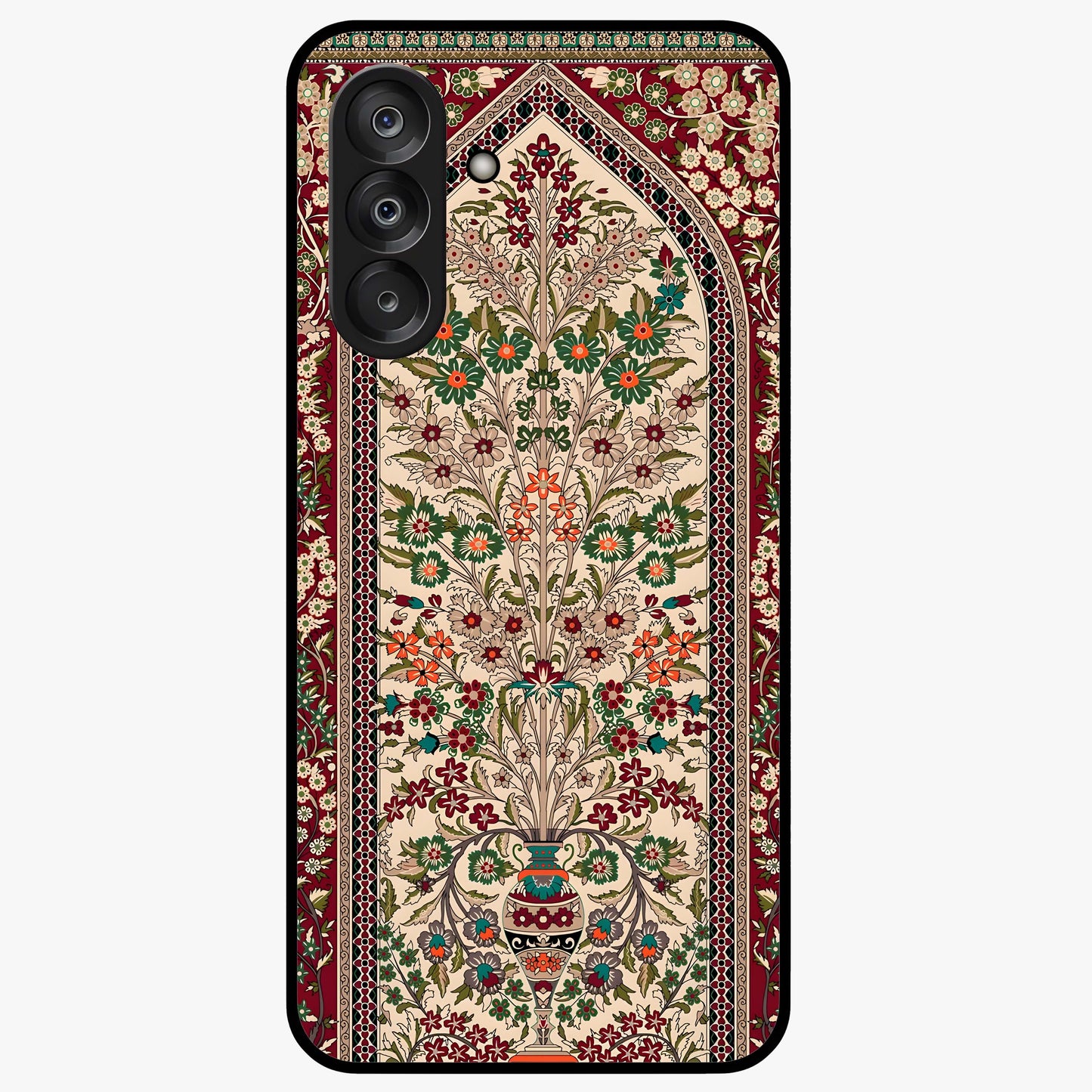 Persian Inspired Glass Case showing flat back view with ornate Persian style pattern artwork and glossy glass finish.