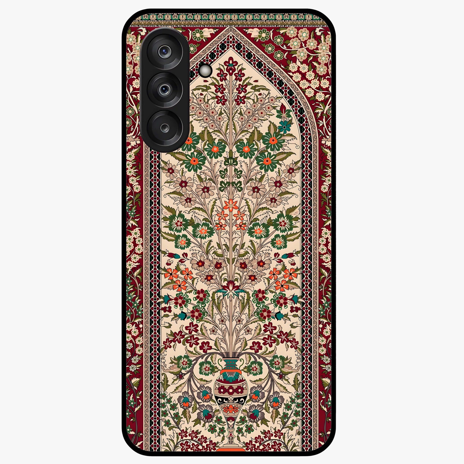 Persian Inspired Glass Case showing flat back view with ornate Persian style pattern artwork and glossy glass finish.