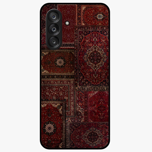 Persian Velvet Tale Glass Case showing flat back view with luxurious Persian velvet pattern artwork and glossy glass finish.