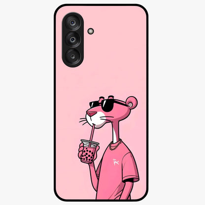Pink Panther Glass Case showing flat back view with iconic pink panther artwork and glossy glass finish.