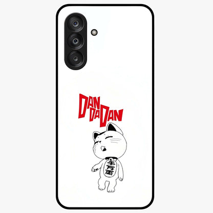 Playful Spirit Charm Glass Case showing flat back view with cheerful charm themed artwork and glossy glass finish.