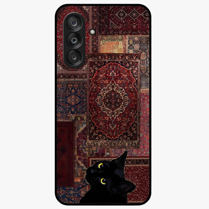Regal Magic Cat Apple Glass Case showing flat back view with magical cat artwork holding apple and glossy glass finish.