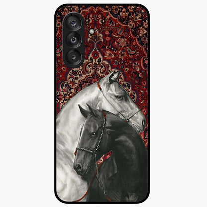 Regal Stallion Tapestry Glass Case showing flat back view with majestic horse tapestry artwork and glossy glass finish.