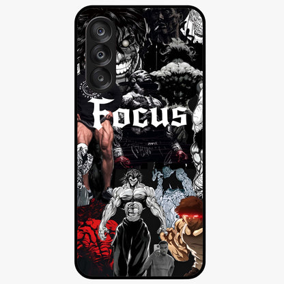 Relentless Power Focus Glass Case showing flat back view with motivational typography artwork and glossy glass finish.
