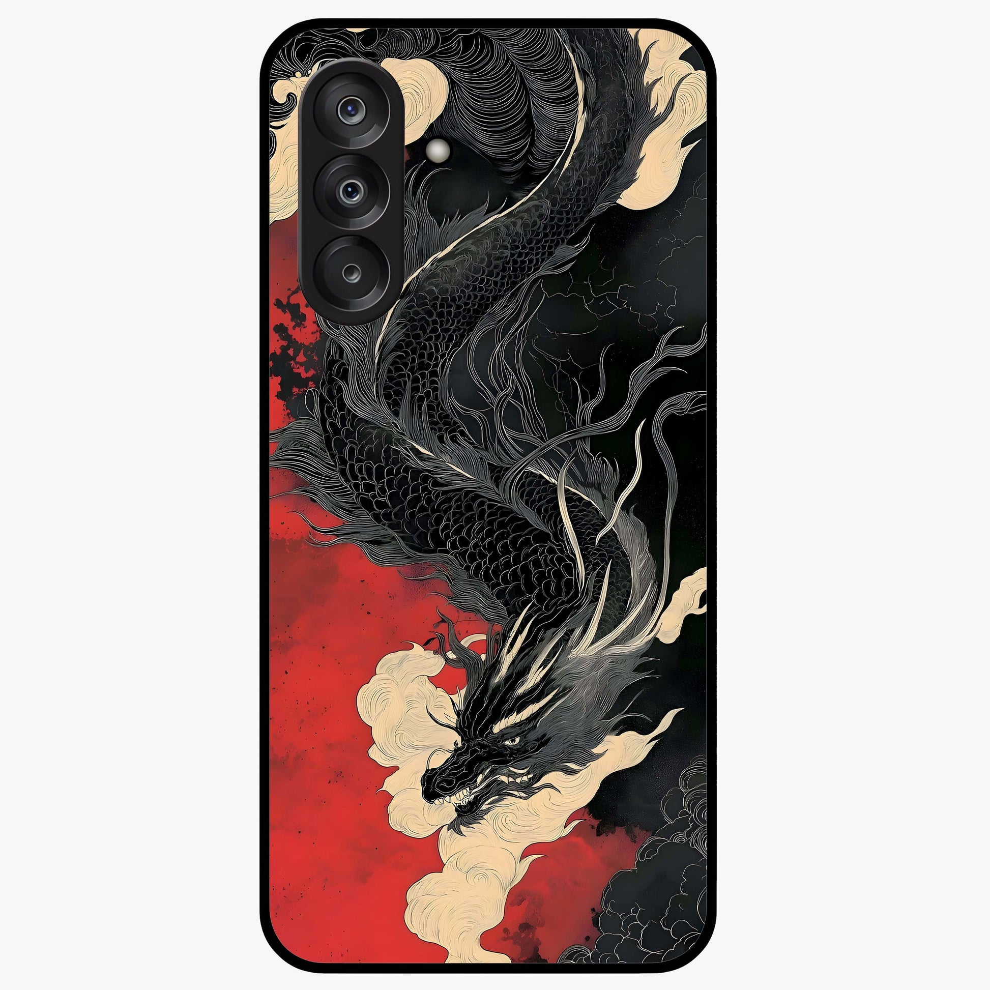 Shadow Dragon Fury Glass Case showing flat back view with fierce dragon artwork and glossy glass finish.