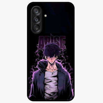 Shadow Monarch Awakening Glass Case showing flat back view with powerful dark monarch themed artwork and glossy glass finish.