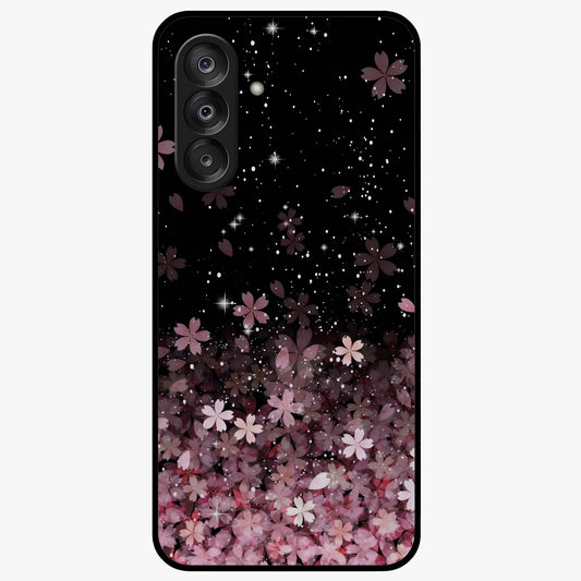 Small Starry Flowers Glass Case showing flat back view with delicate starry floral artwork and glossy glass finish.