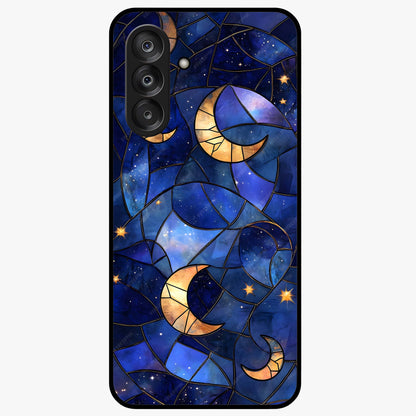 Starlit Sky Tapestry Glass Case showing flat back view with decorative starry sky tapestry artwork and glossy glass finish.