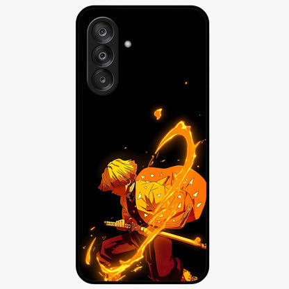 Thunder Flame Execution Glass Case showing flat back view with powerful flame and lightning artwork and glossy glass finish.