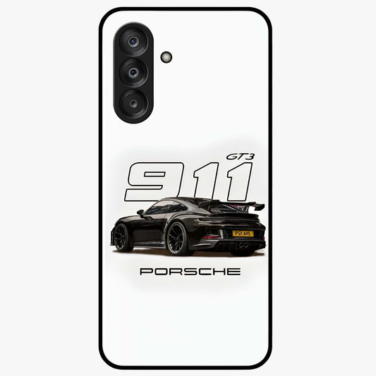 Turbo Legacy Icon Glass Case showing flat back view with iconic sports car inspired artwork and glossy glass finish.