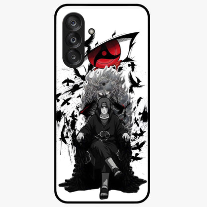 Uchiha Shadow Throne Glass Case showing flat back view with cosmic underwater themed artwork and glossy glass finish.