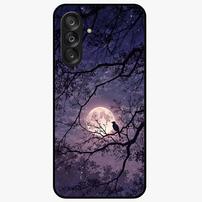 Whispering Moon Silence Glass Case showing flat back view with serene moon themed artwork and glossy glass finish.