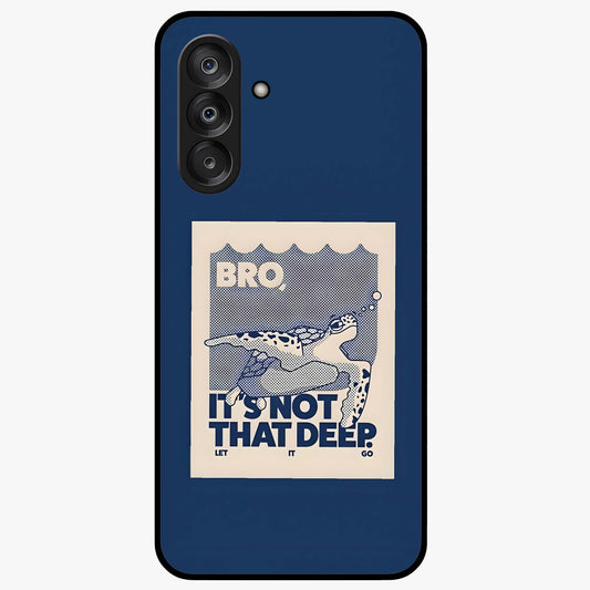 Worry Less Swim Glass Case showing flat back view with playful motivational artwork and glossy glass finish.