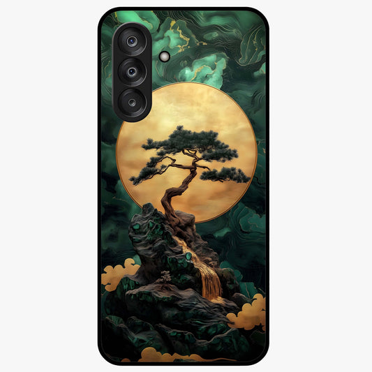 Zen Moon Rise Glass Case showing flat back view with calm moonrise artwork and glossy glass finish.
