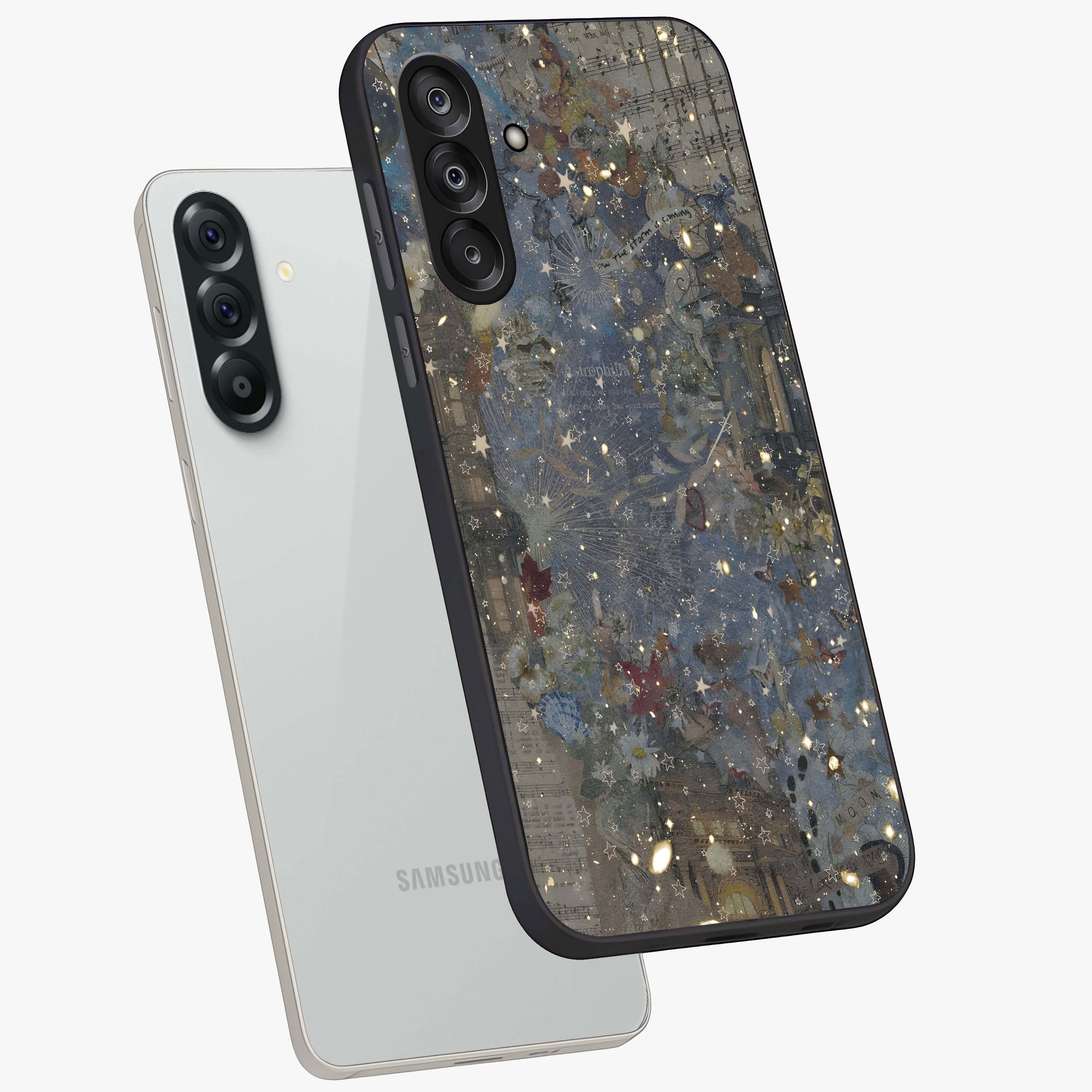 Aesthetic Astrolophia Glass Case displayed in angled mockup highlighting artistic aesthetic elements and smooth glass surface.