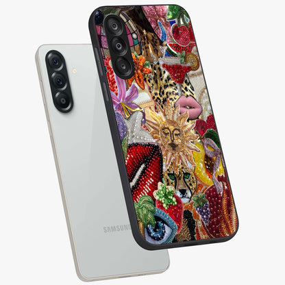 Beaded Fashion Jungle Glass Case displayed in angled mockup highlighting colorful fashion bead design and artistic pattern.