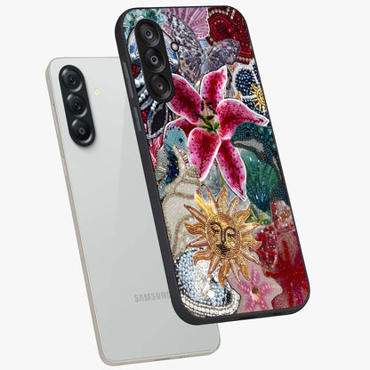 Beaded Garden Fantasy Glass Case displayed in angled mockup highlighting fantasy inspired floral bead pattern.