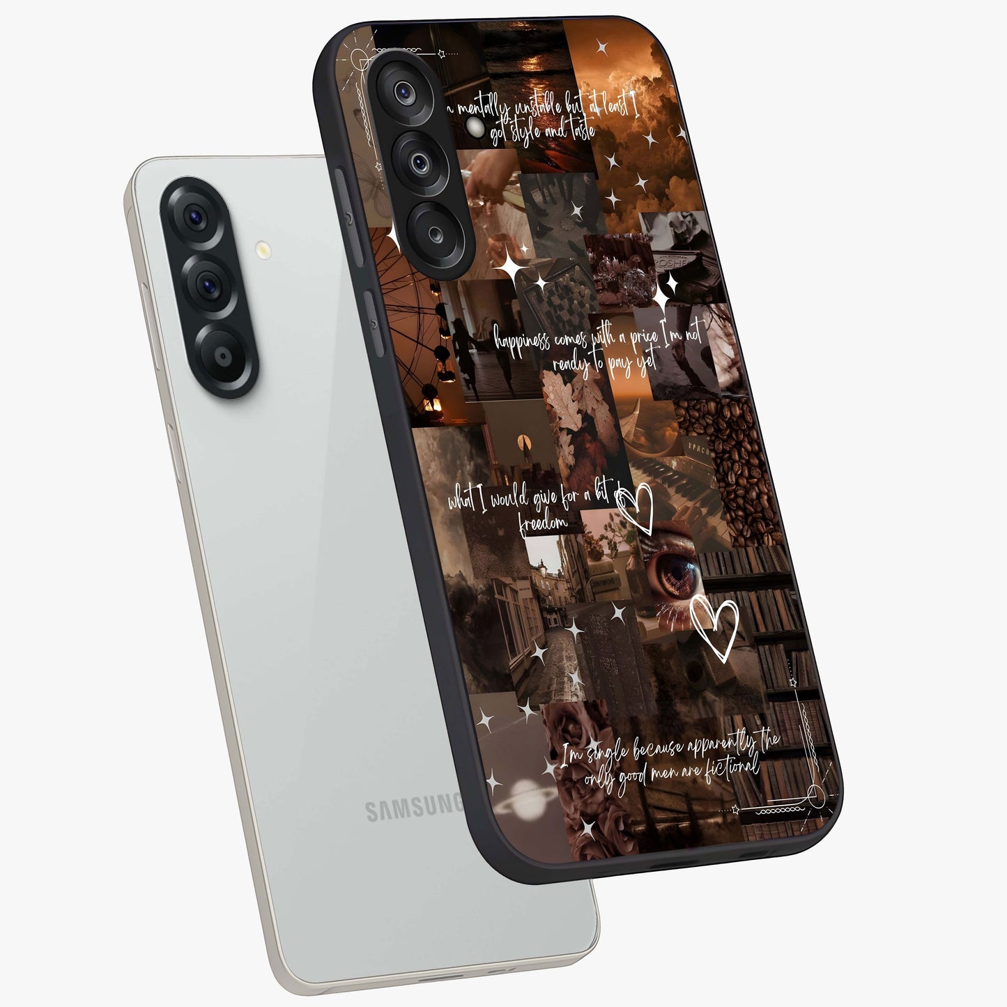Bittersweet Aesthetic Chaos Glass Case displayed in angled mockup highlighting expressive abstract artwork and edgy aesthetic theme.