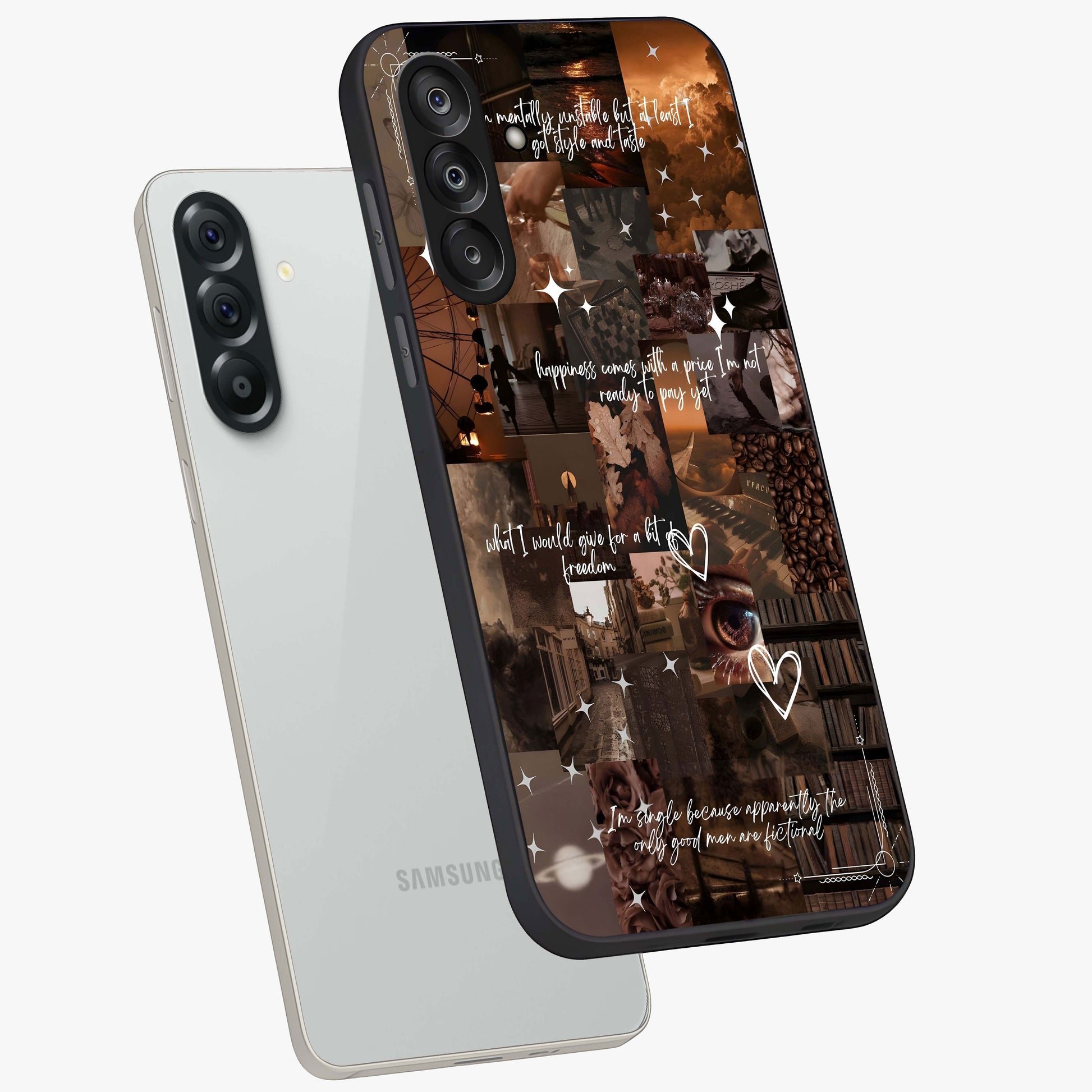 Bittersweet Aesthetic Chaos Glass Case displayed in angled mockup highlighting expressive abstract artwork and edgy aesthetic theme.