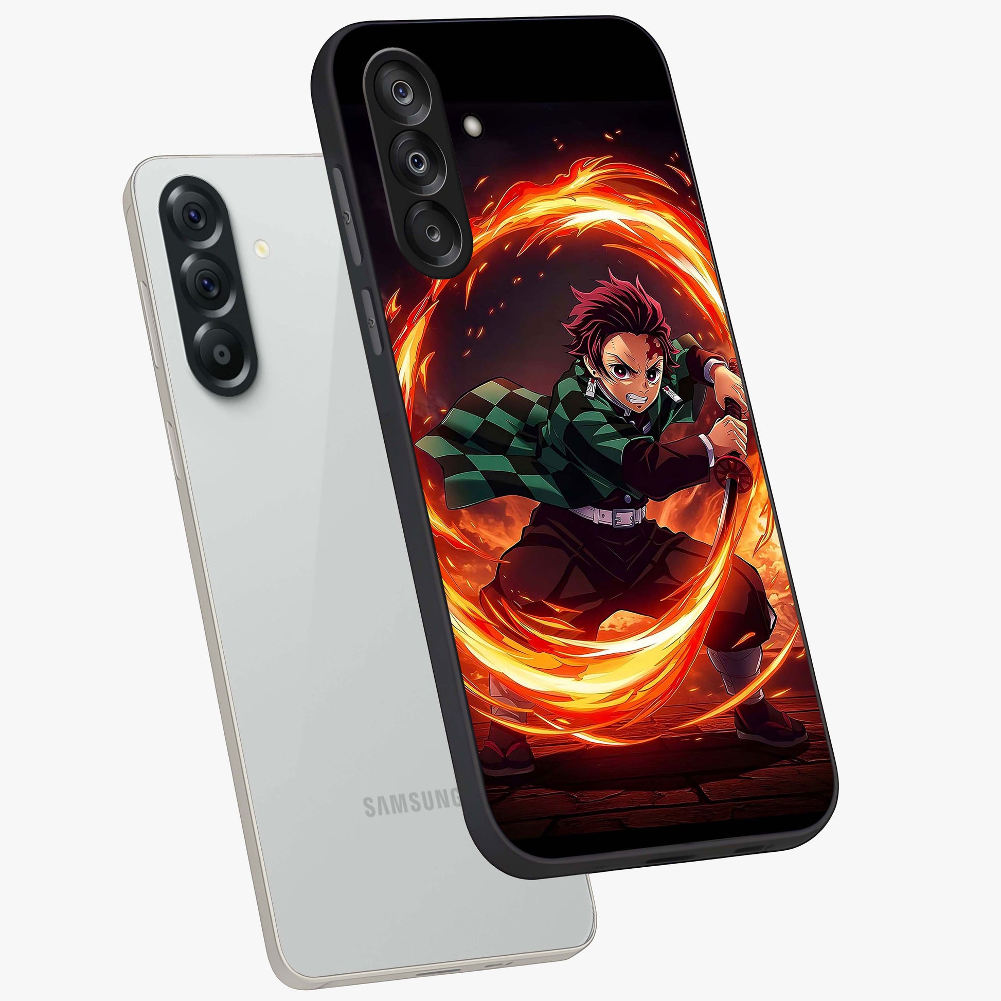 Blazing Sword Resolve Glass Case displayed in angled mockup highlighting powerful sword illustration and bold fantasy theme.