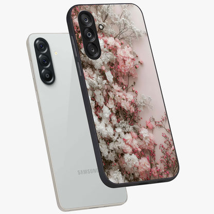 Blush Blossom Cloud Glass Case displayed in angled mockup highlighting soft cloud and blossom design with pastel aesthetic.