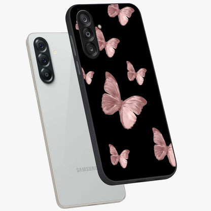 Butterfly Pattern Glass Case displayed in angled mockup highlighting delicate butterfly design and aesthetic pattern style.