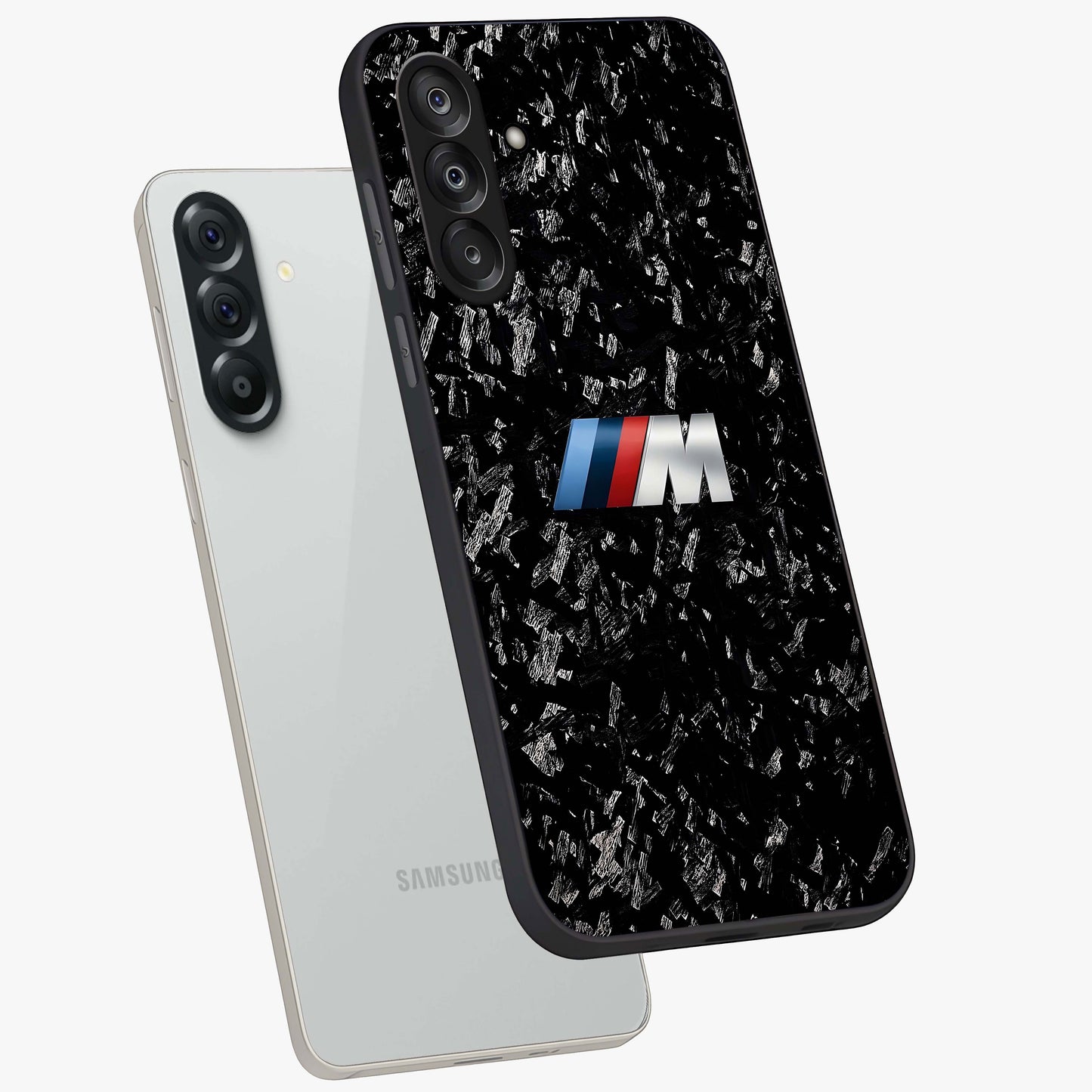 Carbon Speed Mark Glass Case displayed in angled mockup highlighting racing inspired carbon design and sleek aesthetic style.