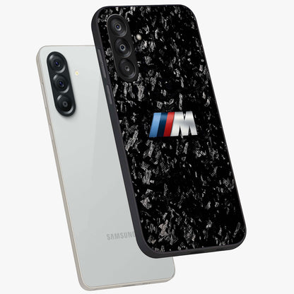 Carbon Speed Mark Glass Case displayed in angled mockup highlighting racing inspired carbon design and sleek aesthetic style.