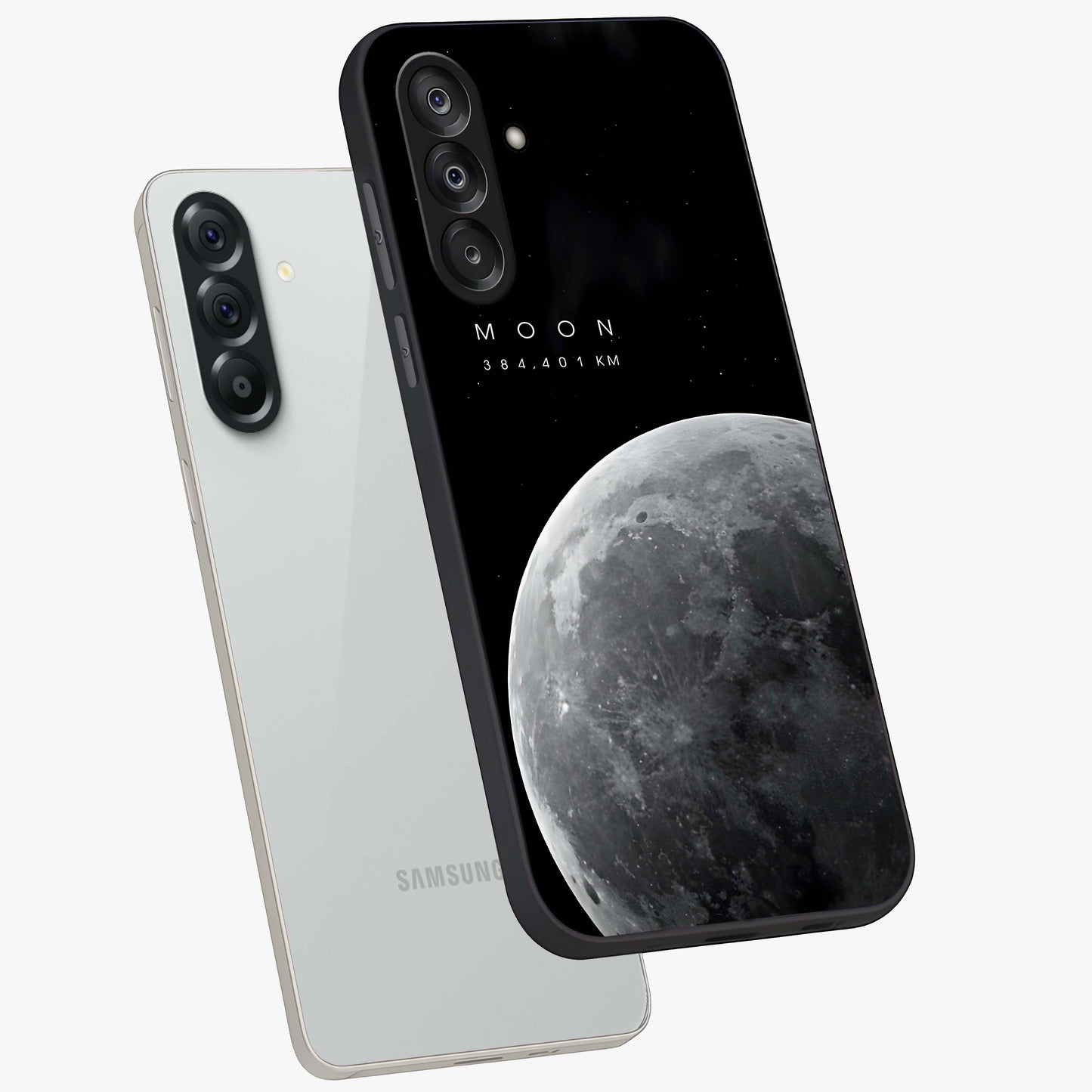 Cosmic Moon Glow Glass Case displayed in angled mockup highlighting celestial moon design with cosmic aesthetic theme.