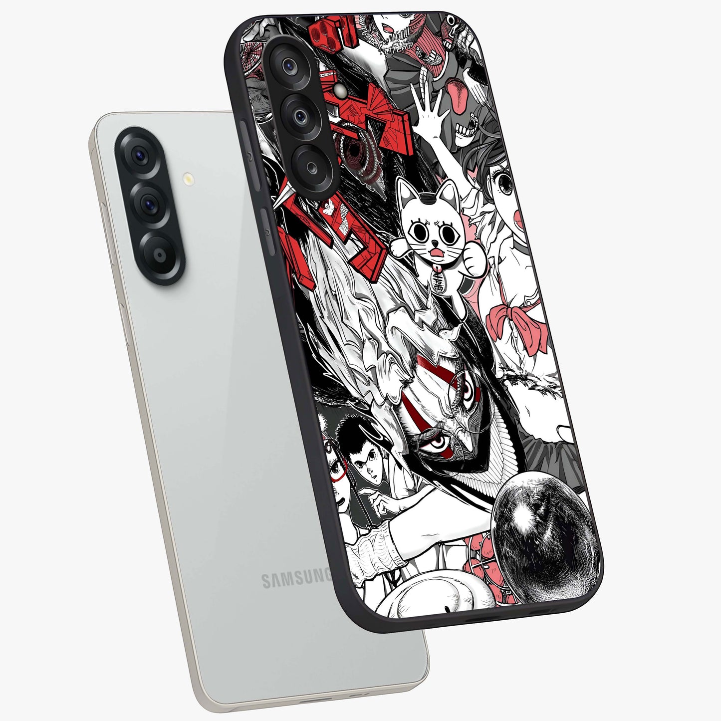 Crimson Chaos Panel Glass Case displayed in angled mockup highlighting chaotic panel style design with modern graphic theme.