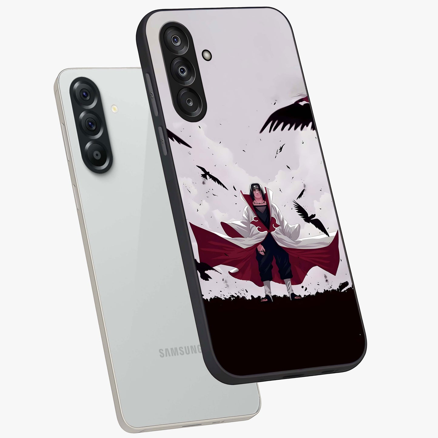 Crimson Crow Ascension Glass Case displayed in angled mockup highlighting powerful crow illustration with dark crimson aesthetic.