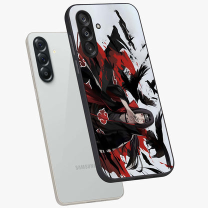 Crimson Crow Illusion Glass Case displayed in angled mockup highlighting mysterious crow graphic with dark aesthetic style.