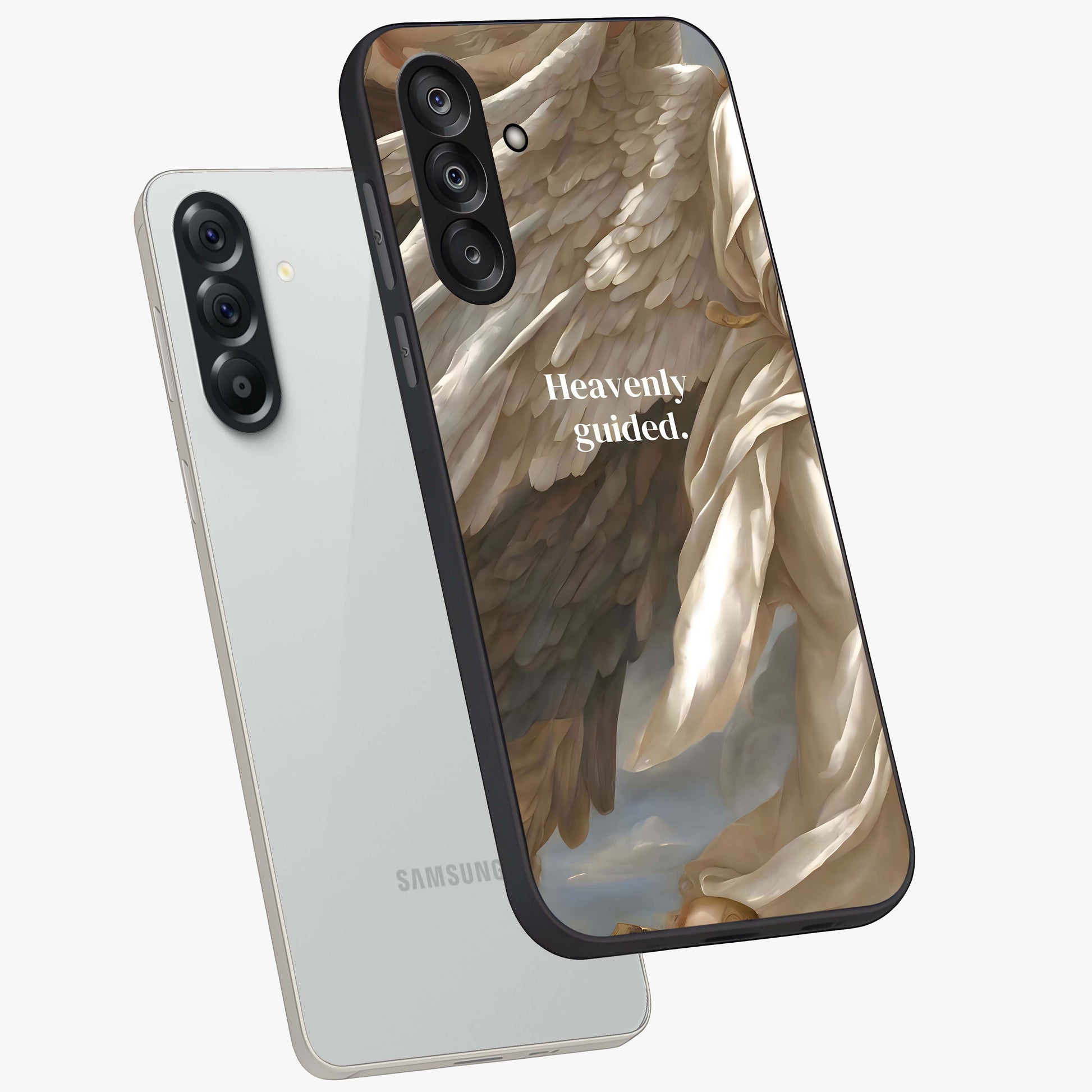 Divine Winged Grace Glass Case displayed in angled mockup highlighting graceful wing design with divine aesthetic style.