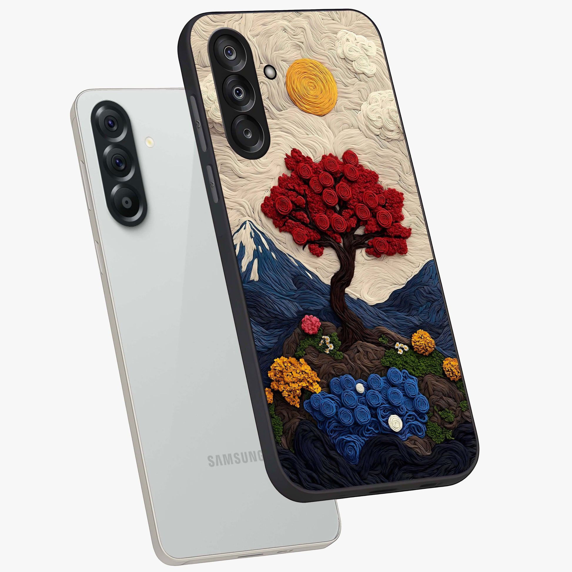 Eternal Nature Tapestry Glass Case displayed in angled mockup highlighting detailed botanical pattern with artistic aesthetic.