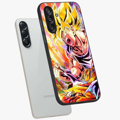 Firing Goku Glass Case displayed in angled mockup highlighting dynamic anime character design with action aesthetic.