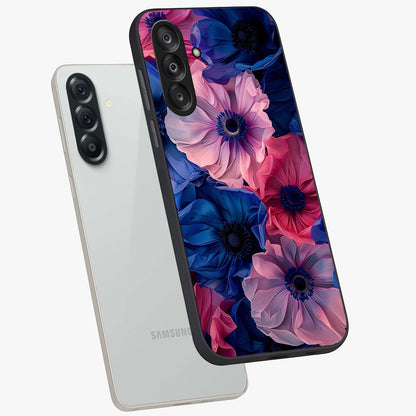 Flower Paper Art Pattern Glass Case displayed in angled mockup highlighting layered paper flower design with artistic aesthetic.